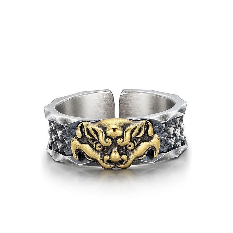 Adjustable Open Ring Men Women Vintage Geometric Totem Minimalist Statement