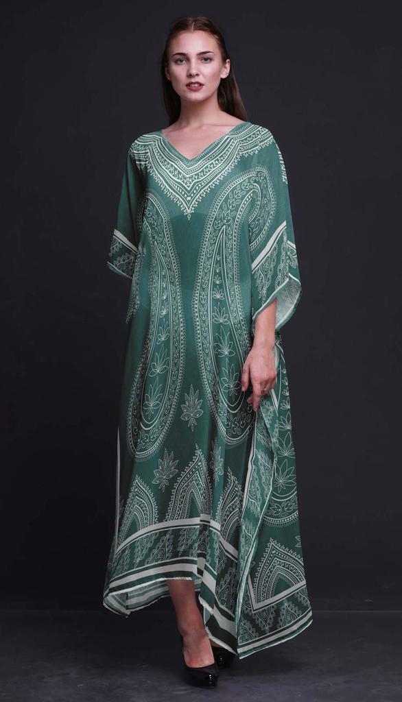 Phagun Floral & Paisley Beach Kaftan Bikini Cover Up Womena    S Maxi Dress Long