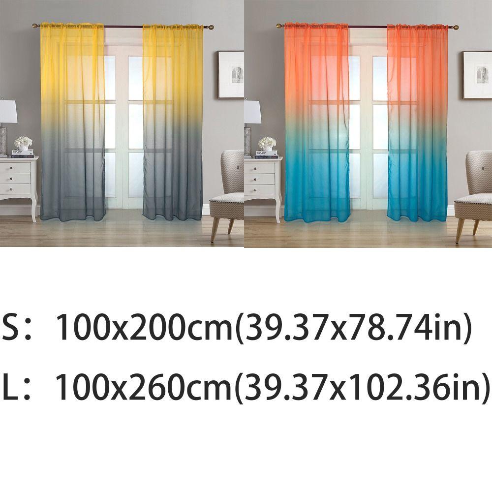 1Pair Pole Piercing Rainbow Gradient Curtain Polyester Bedroom Curtain Bedroom