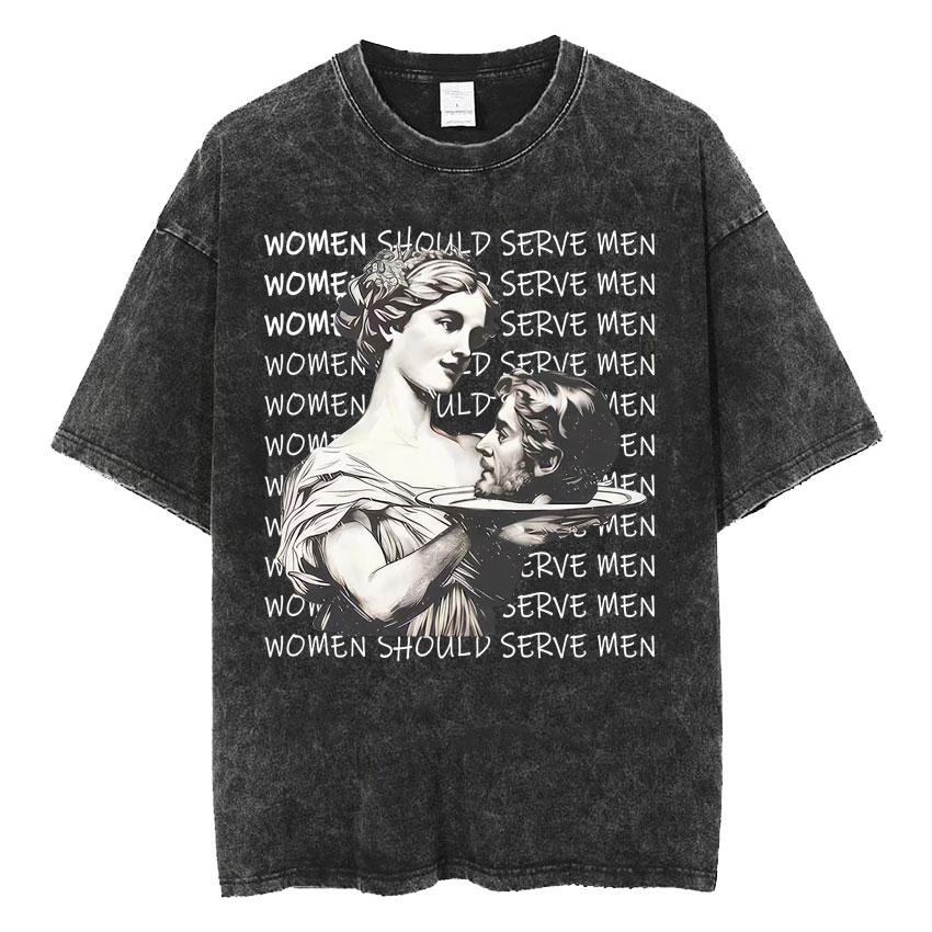 Washed Vintage Born To Serve Cvnt Forced To Serve Funny Meme T-shirt Are Born To Serve Cotton Oversized T-Shirts Unisex