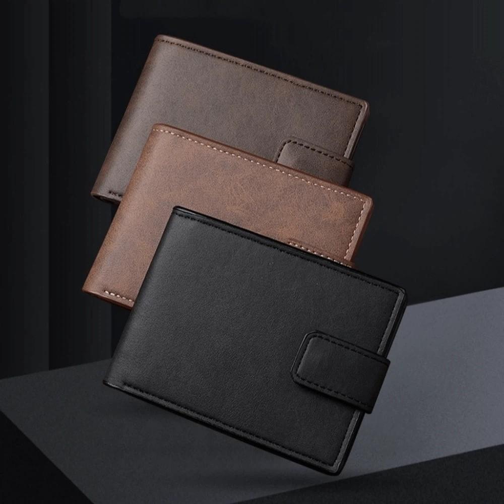 Casual with Multiple Card Slots Short Wallet Slim PU Leather Card Holder Purses Button Closure Coin Pouch Men