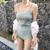 Small fresh gray and blue suspender one-piece swimsuit female student sexy big halter texture seaside vacation swimsuit soaking in hot spring