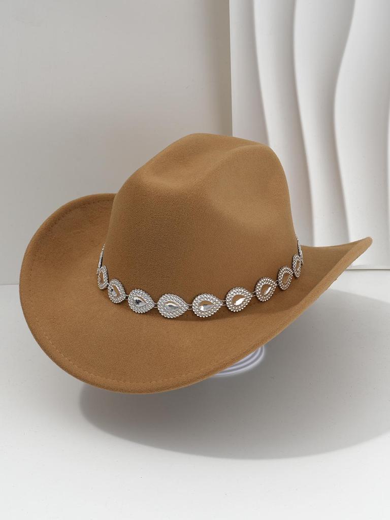 Women's Western Cowboy Hat with Teardrop Gem Embellishment - Vintage Jazz Party Hat.