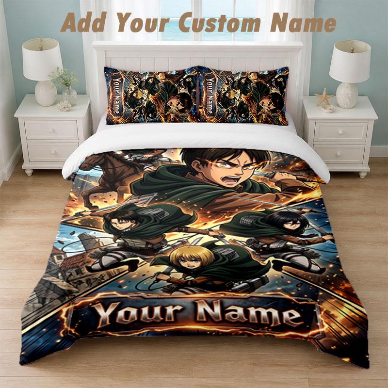 Bedding Set 1 Duvet Cover 2 Pillowcases Attack On Titan Print Soft Bed Linen Bedroom Decor