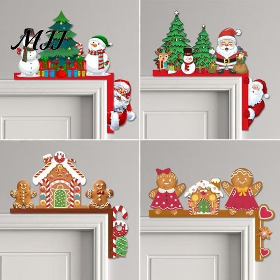 Entrance Door Corner Decor Christmas Topper, Wooden Sign, Santa Snowman Gingerbread Decoration Man Frame for Home Holiday Party Indoor Seasonal