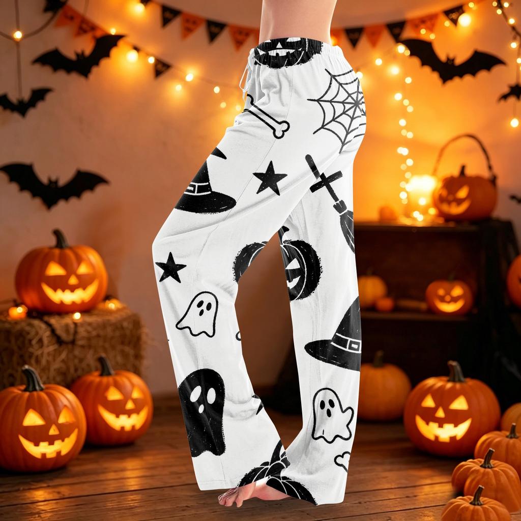 Women's Halloween Print Lounge Pants with Drawstring Waist Casual Pajama Bottoms Comfortable Fit Soft Fabric Relaxed Style