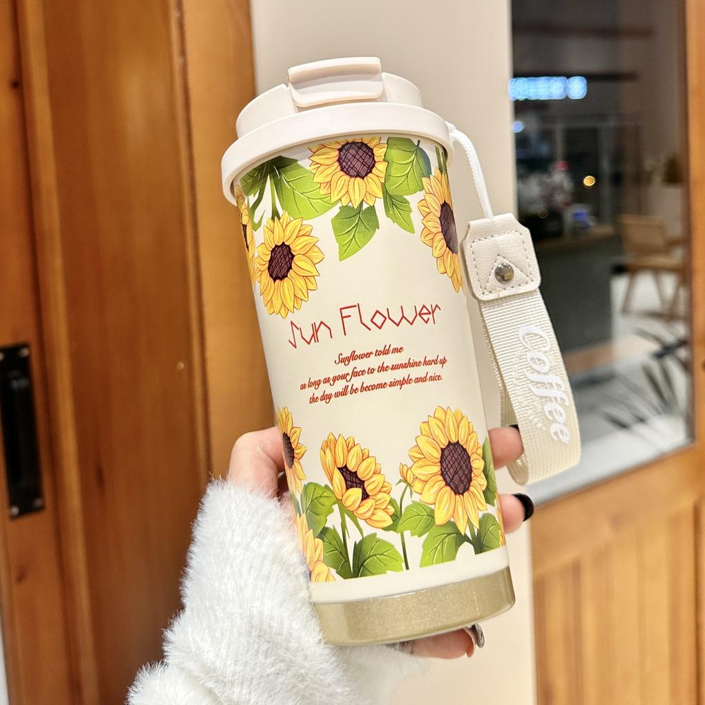 Coffee Thermos Cup Girls New Double Drinking Cup Luxury High-grade Sense with Straw Cup Accompanying Large Volume