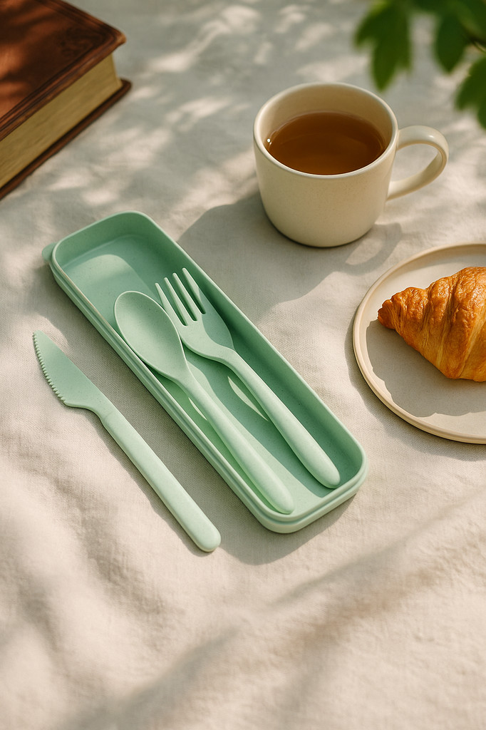 Sada stolního náčiní Přenosná opakovaně použitelná sada příborů v jednobarevných příborech Vnitřní Venkovní Domácí Camping Nádobí s úložným pouzdrem