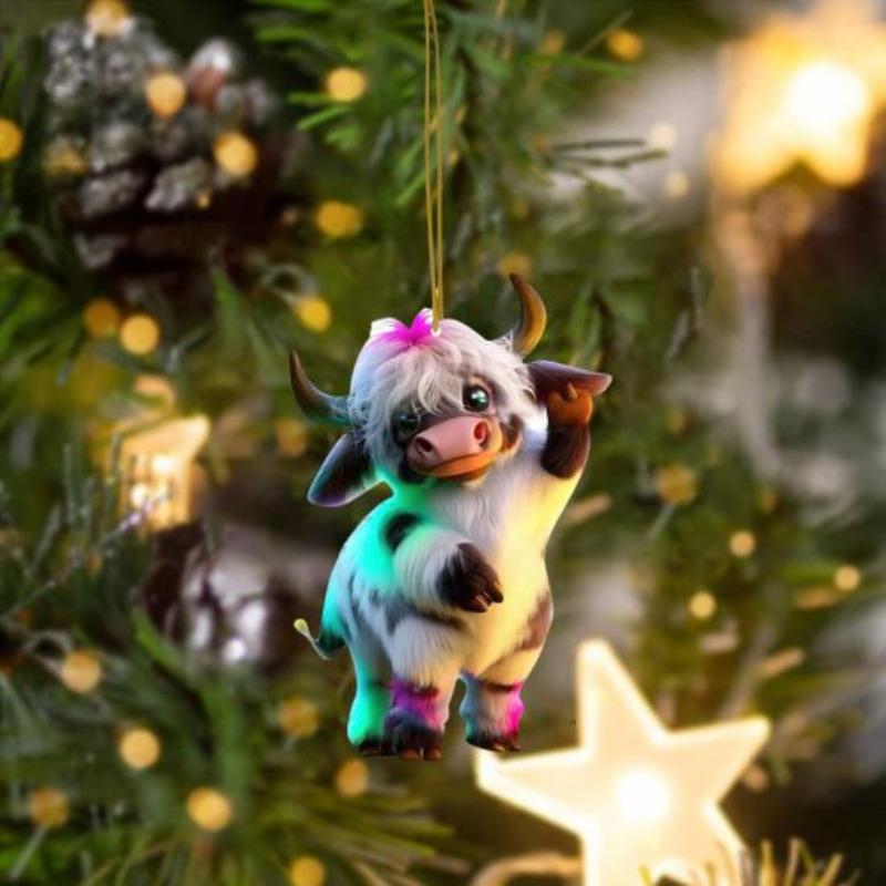 Christmas Cow Pendant Durable Acrylic Adorable Cow Ornament for Christmas Tree Decoration Party Favor KTY