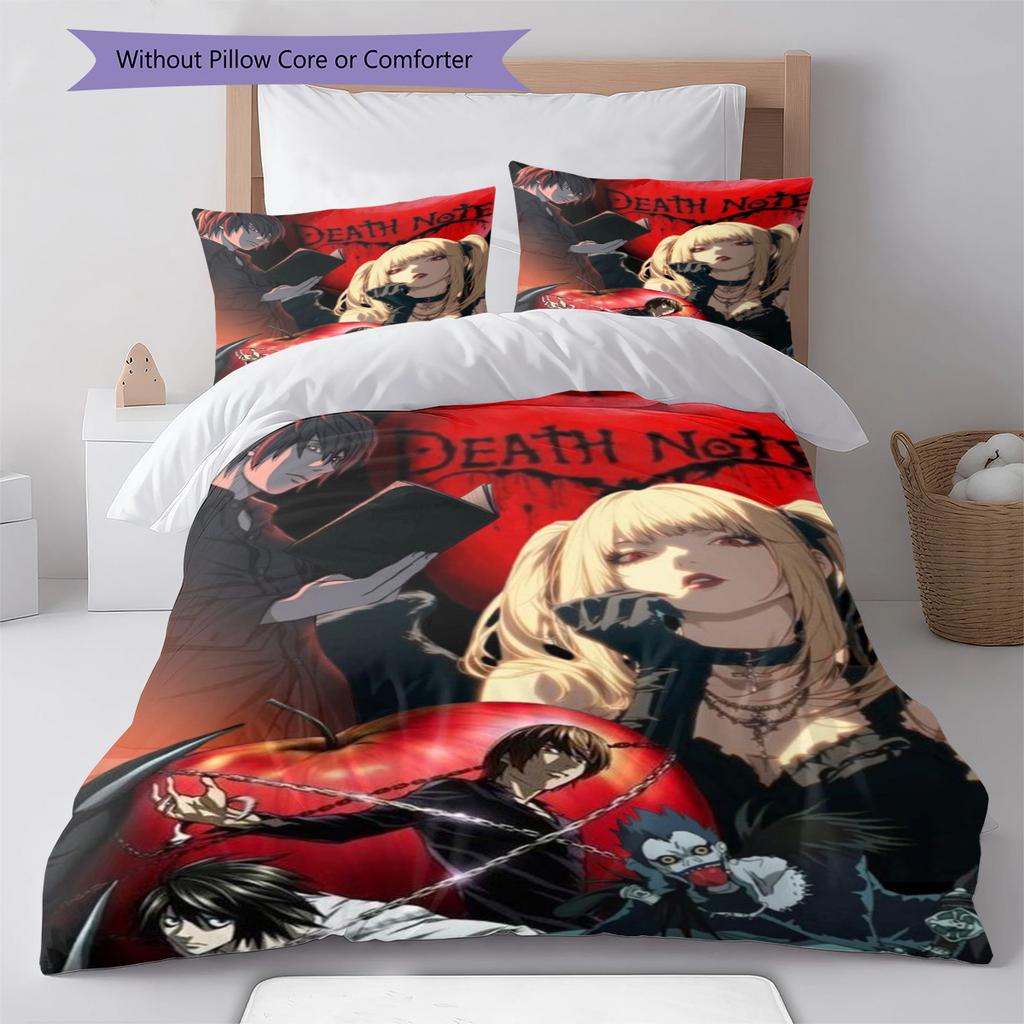 Anime DEATH NOTE Pattern Bedding Set Quilt Cover Pillowcase Home Decor Gift (1 * duvet cover + 2 * pillowcase, without core)