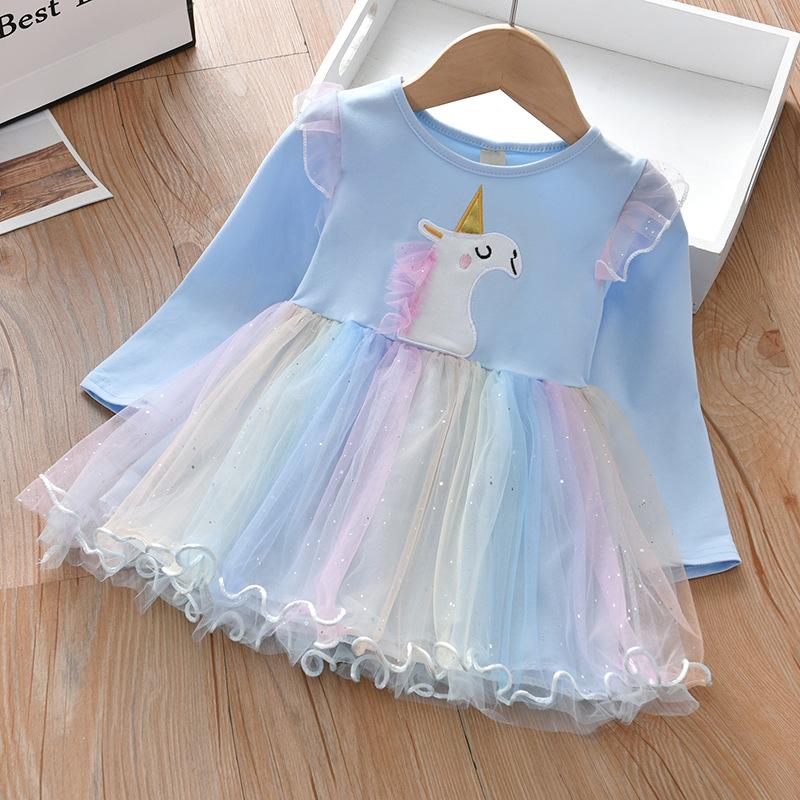 

Сукня для дівчаток, 2023, нова сукня принцеси, весна-осінь, сітчаста сукня для немовлят, сукня з довгим рукавом, дитяче плаття 100cm синій