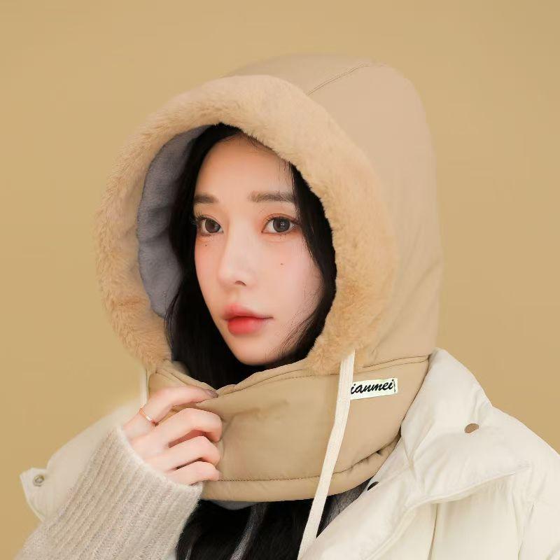 

Зимняя теплая шапка, утолщенная защита ушей, холодостойкая маска для лица, интегрированная ветрозащита шеи, подходит для мужчин и женщин для езды One Size хаки