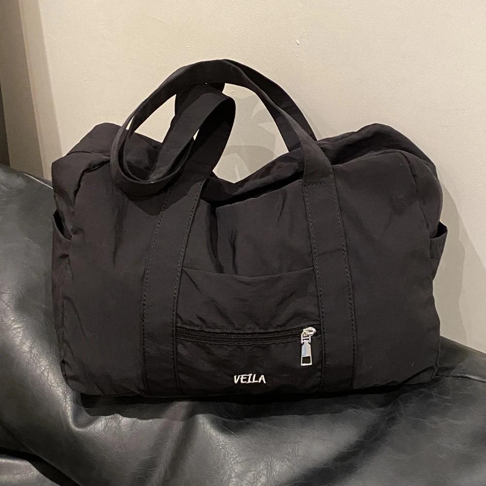 Unisex Simple Crossbody Bag Oxford Cloth Everyday Overnight Bag Solid Color Lightweight Tote Handbag Outdoor Short Trip Bag