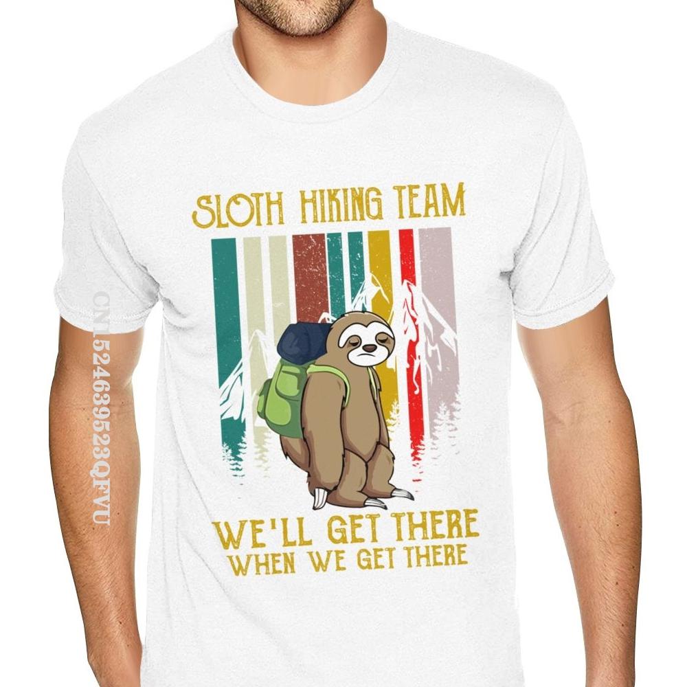 Equipo de Senderismo Perezoso Llegaremos Cuando Lleguemos Camiseta Retro Vintage para Hombre Joven Estilo Inglés Camisetas para Hombre