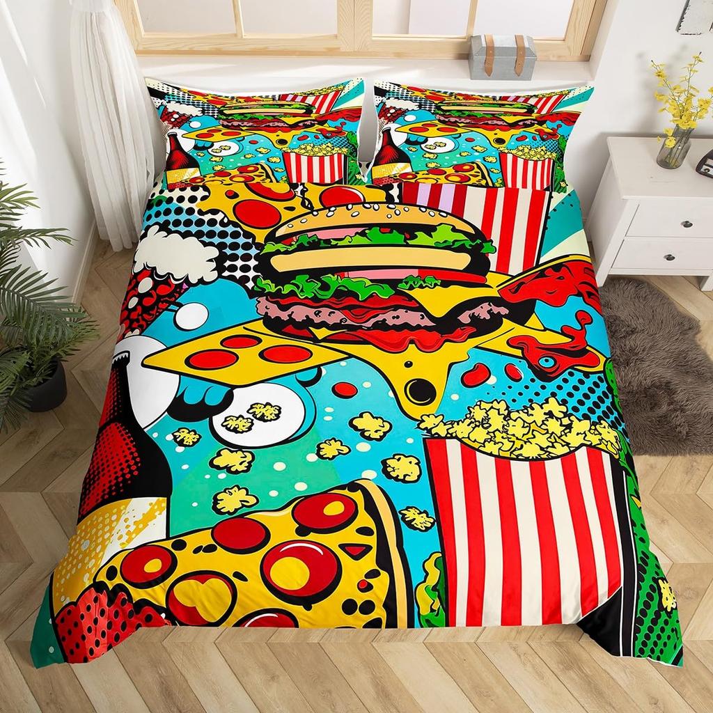 Cartoon Food Duvet Cover Set Melting Ice Cream Cones Decorative Bedding Set with Pillowcase Kids Women Holiday Gift Duvet Cover