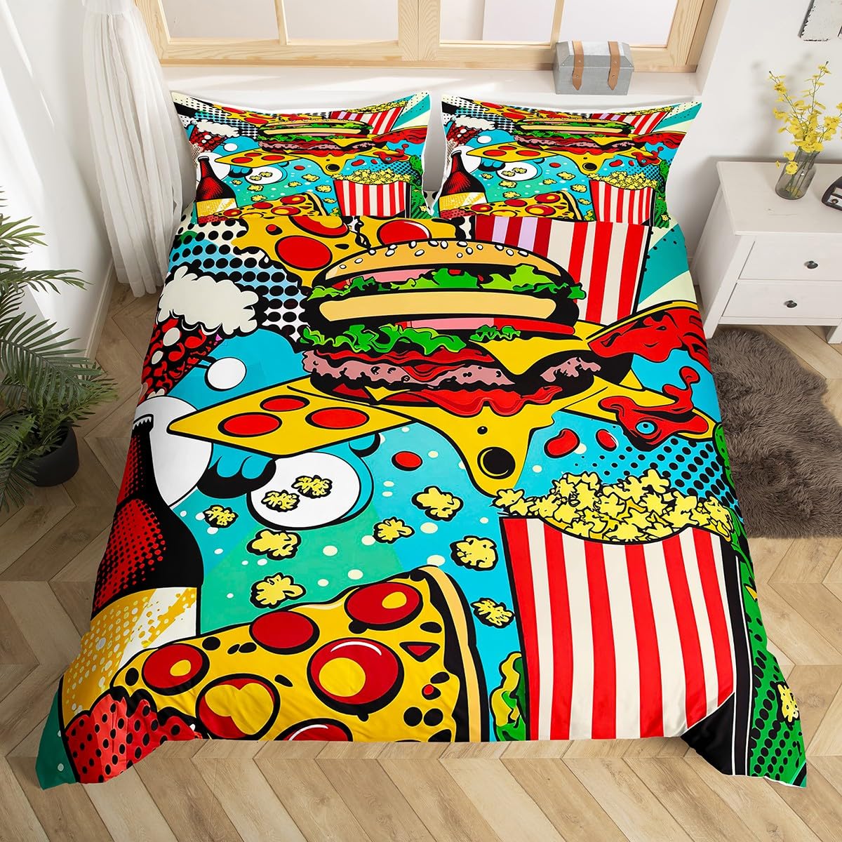 

Comforter Cartoon Food Melting Ice Cream Cones Decorative Bedding Set With Kids Women Holiday Gift Comforter (quilt)-EU Single(135*200cm)3pcs