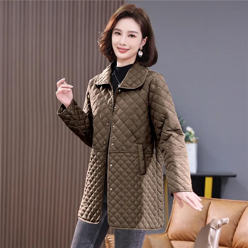 Women's Spring Autumn Casual High End Diamond Plaid Warm Jacket Female Plus Size Leisure Outwear
