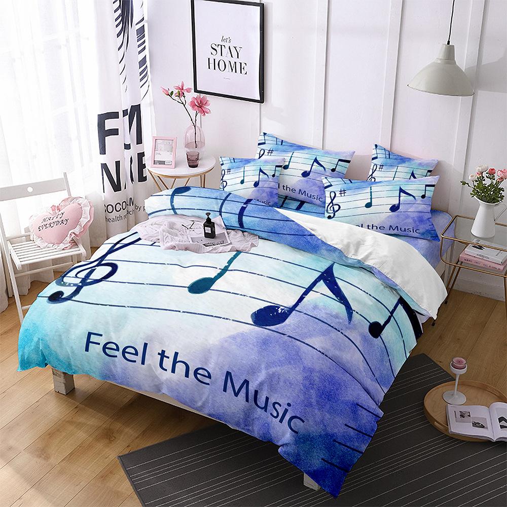 Music Theme Polyester Duvet Cover Set 3D Guitar Piano Bedding Set King Queen Twin Full Size for Kids Boys Girls Room Decoration