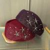 Light Luxury Heavy Industry Retro Style Top Hat Women'S Winter Wool Woolen Stewardess Hat Elegant Rhinestone Mesh Styling Beret