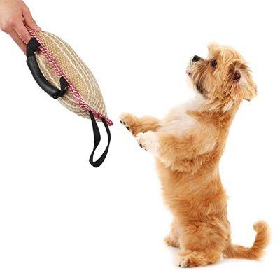 Linen Jute Dog Bite Pillow, 3-Handle Training Tug Toy for Malinois GSD Teeth Cleaning Interactive Play, Durable Chew Pet Toys