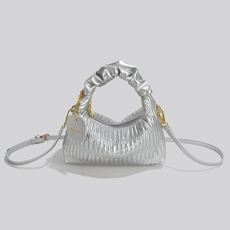 Handheld Pleated Bag  Summer PU New Small Square Bag Designer Retro Texture Single Shoulder Crossbody Bag