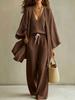 European American Women's Casual Three-Piece Set: Long-Sleeve Cotton-Linen Cardigan, V-Neck Vest, and Pants for Spring, Summer, Autumn