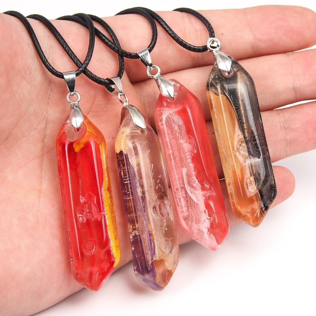 Hexagon Natural Stone Necklace With Crystal Bullet Pendant For Wear Fashion