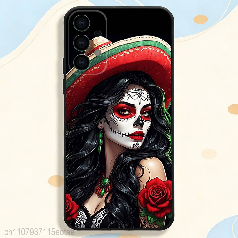 Day of the Dead Mexican Skull GIRL Case for Samsung Galaxy S21 S25 FE S24 S23 Ultra S20 S9 S22 Plus S10 TPU Cover