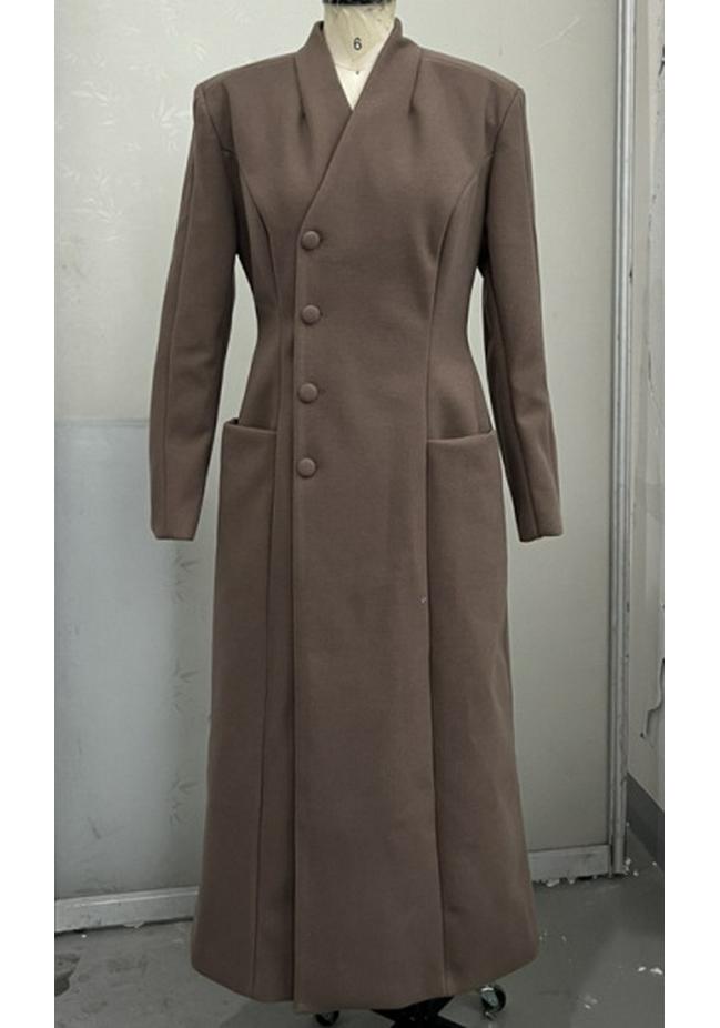 2025 Fall/Winter Elegant European & American Style Women's Long Coat with Padded Shoulders & Waist-Cinching Design