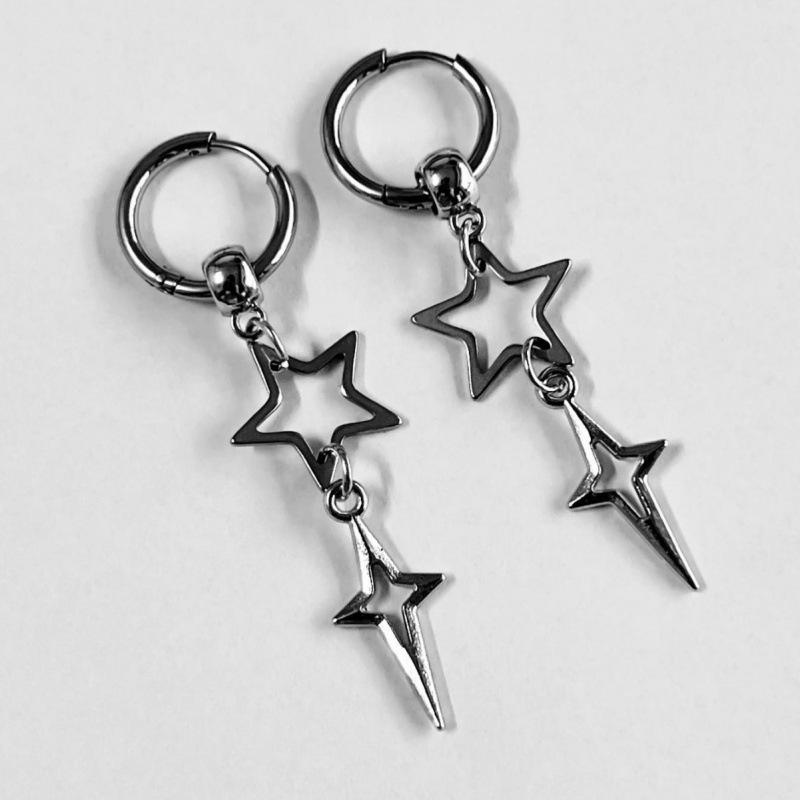 Cross-border Star Dangle & Hoop Earrings - Trendy Stainless Steel Fashion