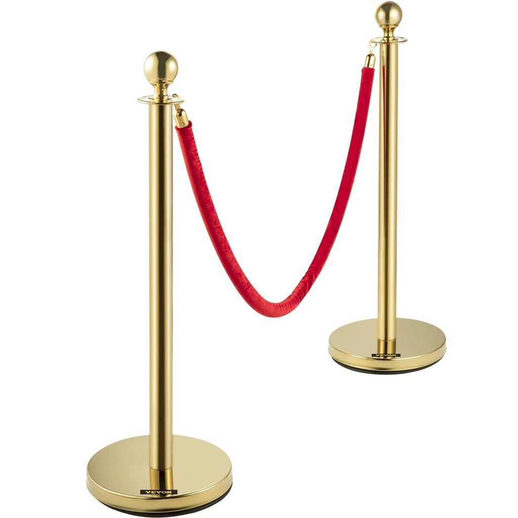 Velvet Ropes and Posts Gold Stanchion 5ft/1.5m Crowd Control Barriers 4PCS