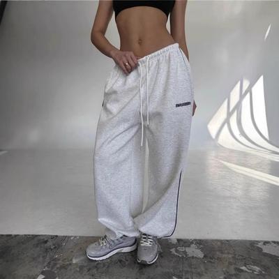 Women's High Waist Wide Leg Sweatpants Straight Leg Trousers Striped Side Two Way Wear Drawstring Jogger Pants American Casual Sport Pants