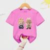 2025 New LABUBU Printed Short Sleeved Fashionable and Versatile Round Neck T-shirt Casual Cartoon Style Girl's Top