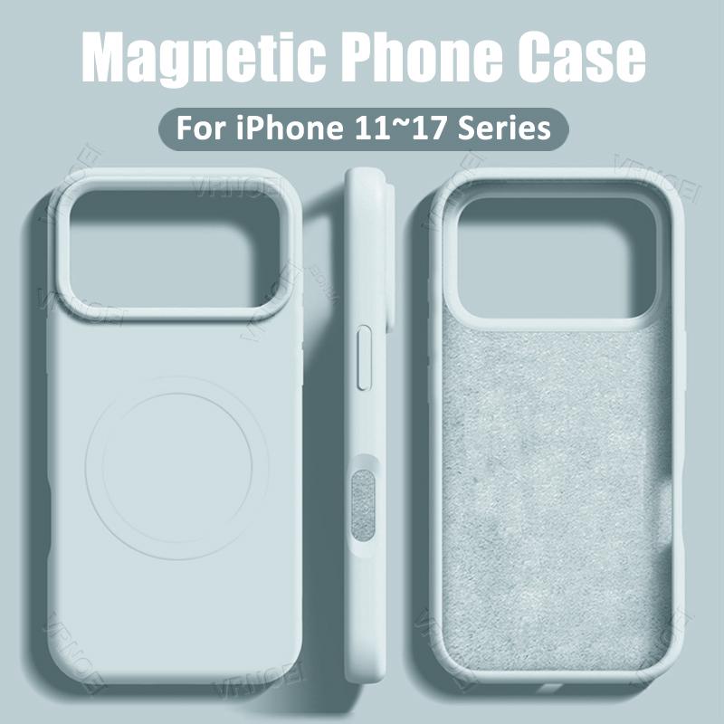 Support Magnetic Wireless Charging Silicone Case for iPhone 17 16 15 14 13 12 11 Pro Max Soft Shockproof Cover for 14 15 16 Plus