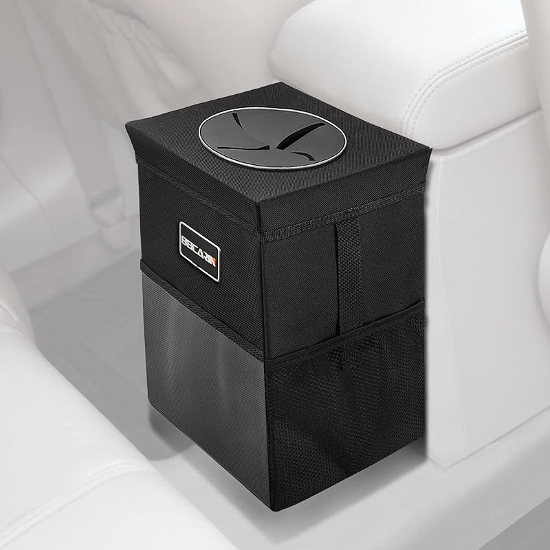 Car Trash Can With Lid - Trash Bag Hanging With Storage Pockets Leak-Proof SUV Organizer Collapsible And Portable Waterproof Truck Garbage Bin, 2.6