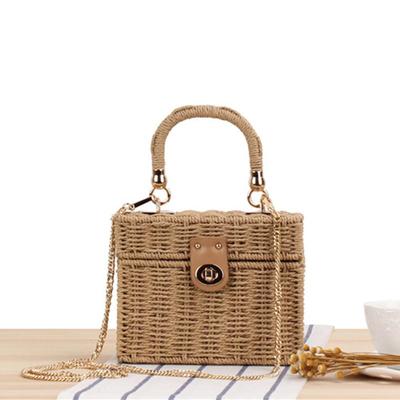 Sommer handgemachte gewebte Rattan-Taschen für Frauen Reisen Strand Weben Stroh Schulter Handtaschen kleine quadratische Umhängetaschen