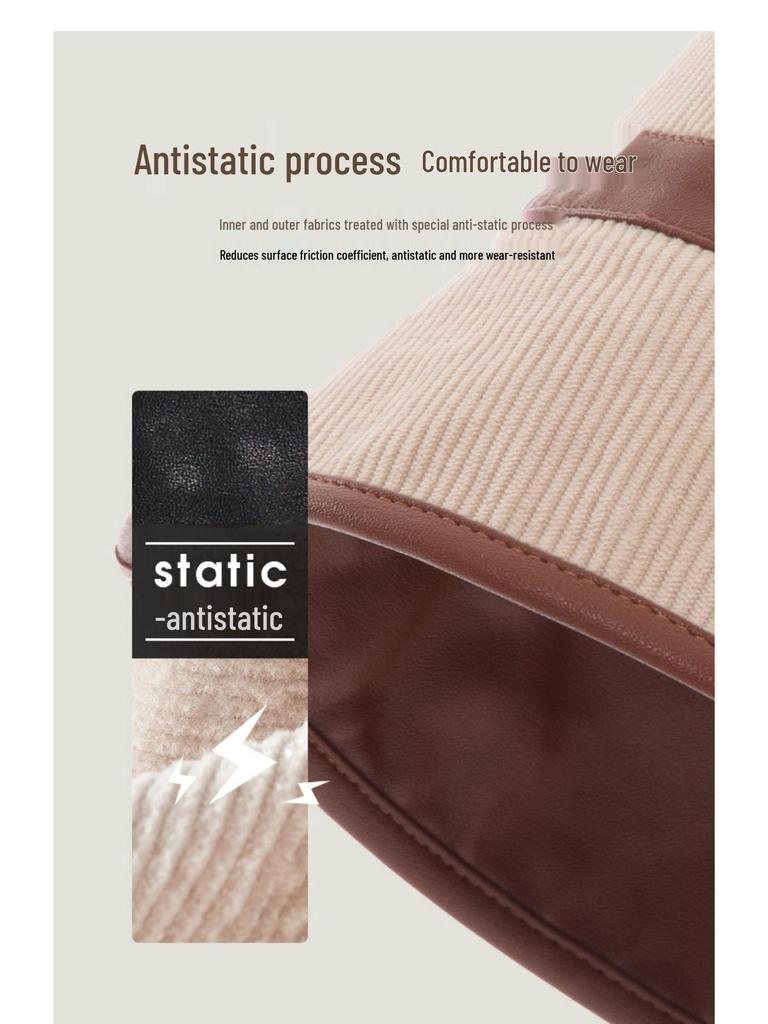 VVC Double-Sided European Style Women's Bucket Hat - Autumn/Winter Knit with PU Leather & Corduroy