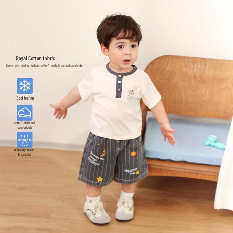 LUSON Baby Boys' Contrast Polo Collar Short Sleeve T-shirt