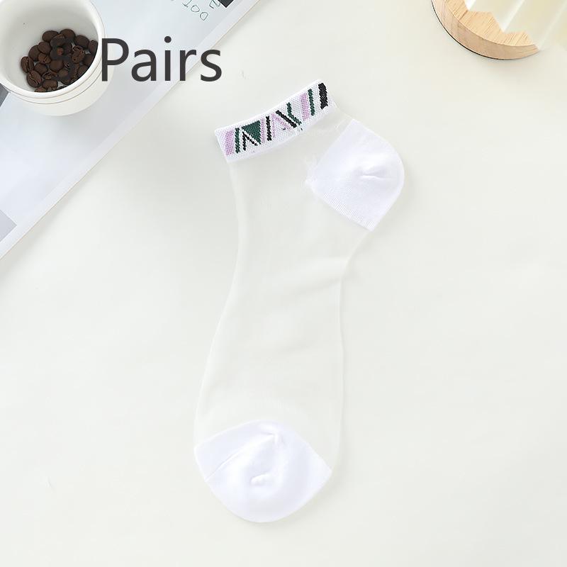 

5 Pairs of Men s Summer Thin Ice Silk Glass Silk Non Slip Anti Hook Silk Crystal Silk Transparent Tube Socks 5 Pairs білий