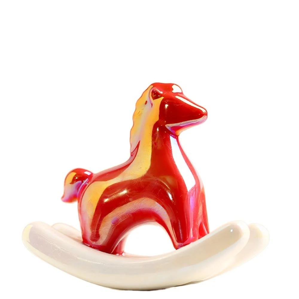 Home Decorations Ceramic Rocking Horse Ornament Exquisite Mini Horse Sculpture Crafts New Year Cute Horse Year Decoration Study