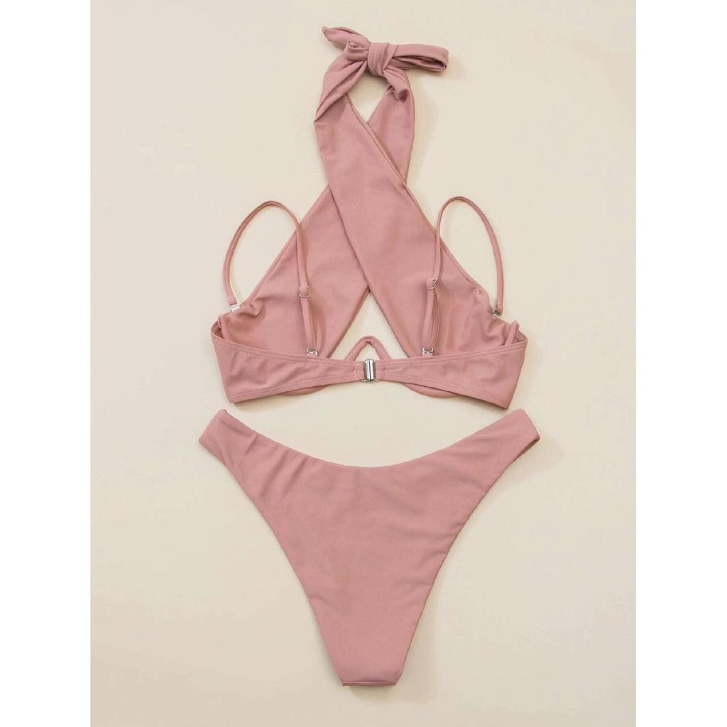 Nové Cross Halter Push Up bikiny dámské plavky s kosticí Sexy dvoudílné plavky letní plážové plavky sada bikin