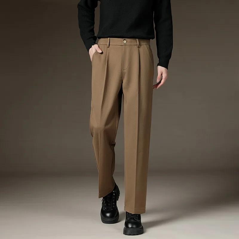 2026 Spring Men Business Casual Suit Pants Men Slim Fit Woolen Fabric Pants Men Streetwear Oversized Pants Male Warm Trousers