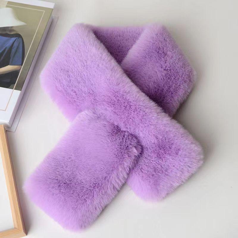 

Женский зимний меховой шарф, однотонный, с крестиком, корейская версия, утолщенный, мягкий, плюшевый, воротник, рождественский шарф One Size фиолетовый