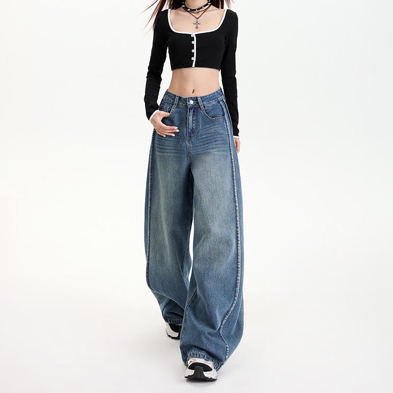 American High Street Tencel Denim Women's Spicy Summer Loose Straight Wide-Leg Jeans