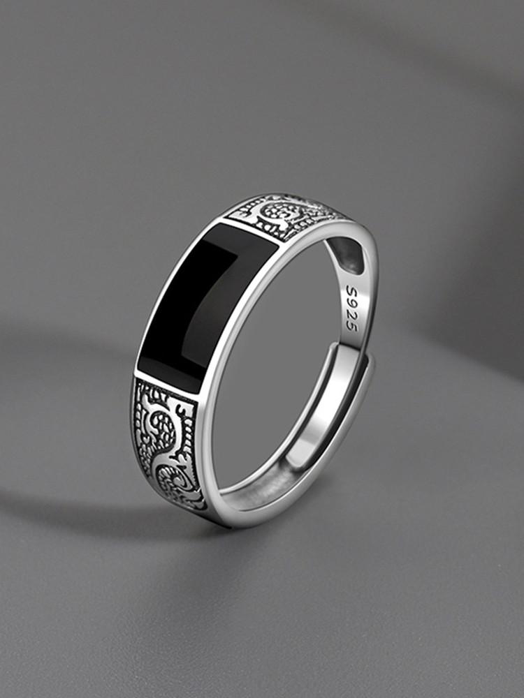 

Fashionable silver black dragon pattern open adjustable ring men s and women s trendy charm jewelry resizable