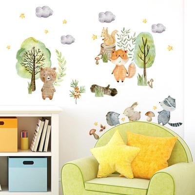 New Cartoon Animals Clouds Stars Big Tree Wall Stickers Living Room Room Decoration Wall Stickers Self-adhesive Wall Stickers