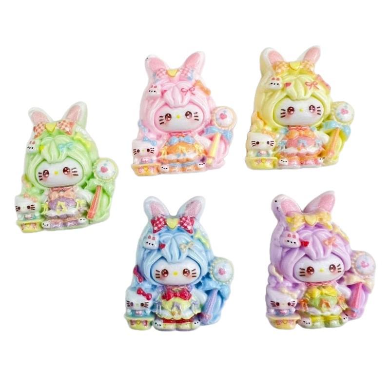 Cute Cartoon Bunny Ears & Cat Resin Accessories: Handmade DIY Ornaments for Hair, Keychains, and Pendants