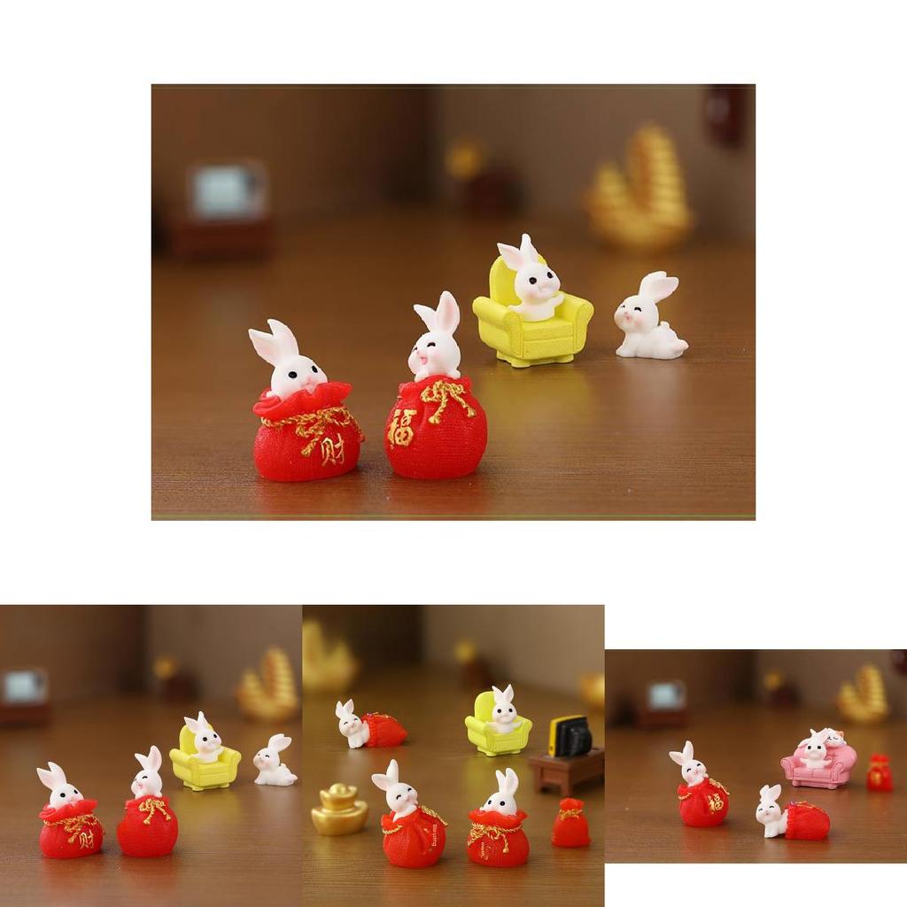 Cute Resin Rabbit Figurine Miniature Fairy Garden Decoration With Carrot House