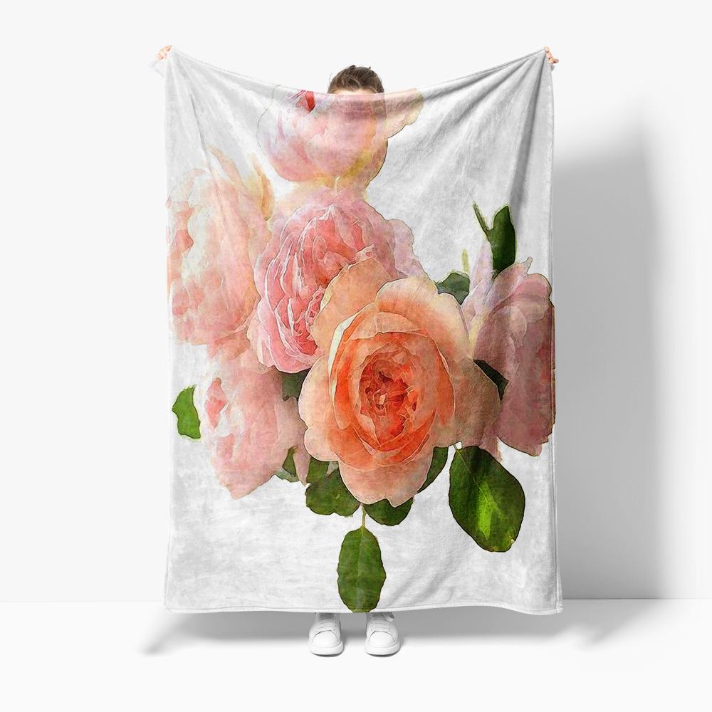 

Watercolor Rose Floral Fleece Blanket Soft Cozy Bed Throw Blanket for Women Girls Gift 75x100cm