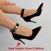 Aphixta Crystals Gold Buckle Strap Pimps Red Black High Stiletto Heels Pumps Women Party Shoes Pointed Toe Size 50
